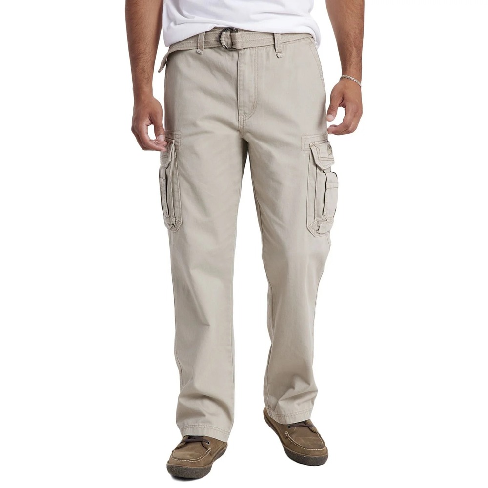 Unionbay Mens 34x32 Khaki Beige Cotton Cargo Pants Relaxed Multi Pocket Workwear